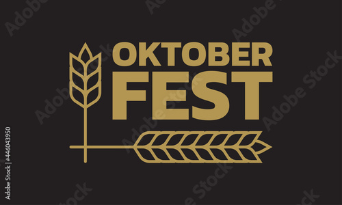 Oktoberfest logo, label or badge with typographic text and barley or wheat. Beer fest banner or poster design template. Geman October festival emblem. Vector illustration.