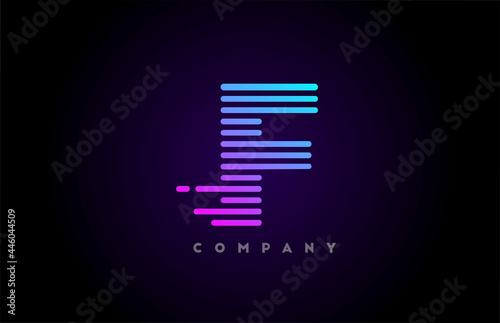 blue pink gradient lines F alphabet letter logo icon for business and company. Simple line design for vector template and corporate