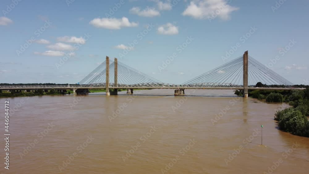 Martinus Nijhoff bridge over the river Waal in the Netherlands, Aerial view Martinus Nijhoff bridge over the river Waal in the Netherlands, Aerial view