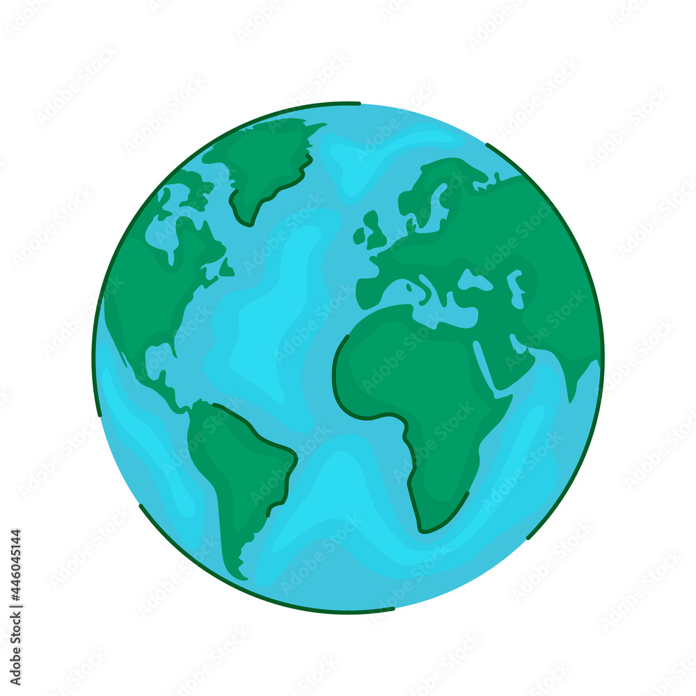 stylized planet Earth view from space. Globe and world map in modern linear style.