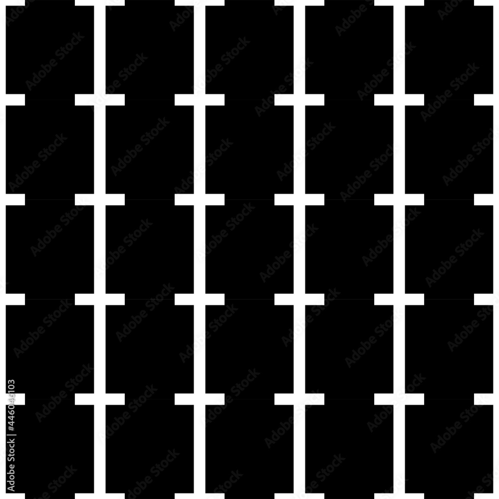 Classic monochrome minimalistic seamless vertical stripe pattern. Vector illustration. White lines with serifs on a black background.