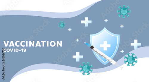 Coronavirus vaccine, protective shield and antiviral syringe, Covid-19 virus protection concept for online content , illustration Vector EPS 10