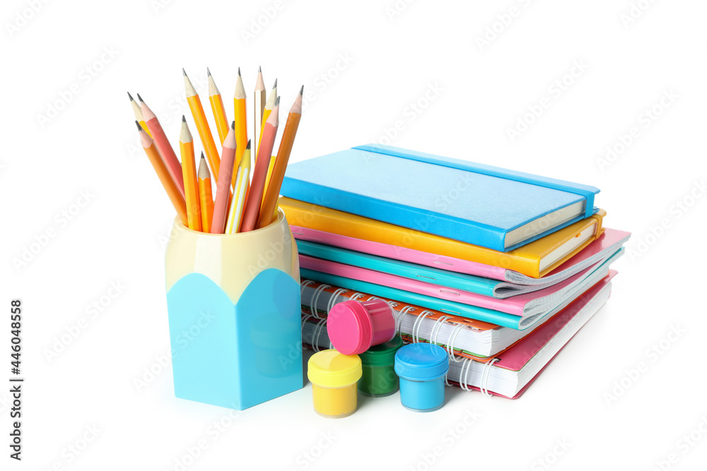 Fototapeta premium Different study supplies isolated on white background
