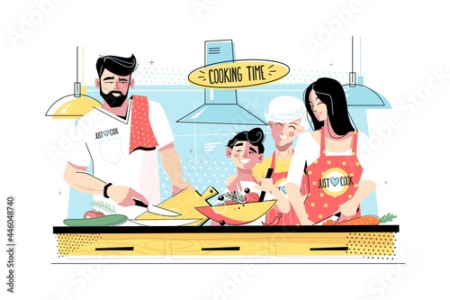Family cooking food together