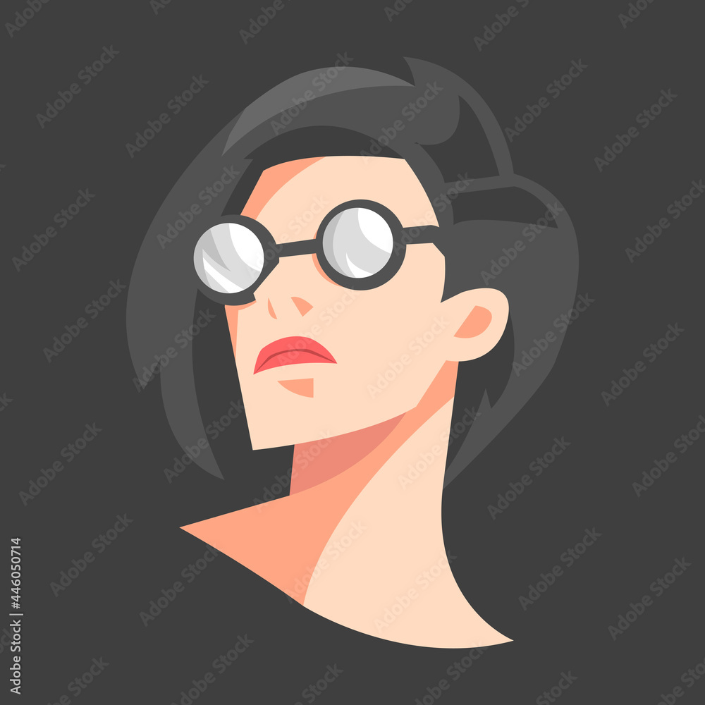woman with sunglasses and short hair. portrait of a female on a black background. flat vector illustration. suitable for print, beauty, avatar for social media, fashion etc.