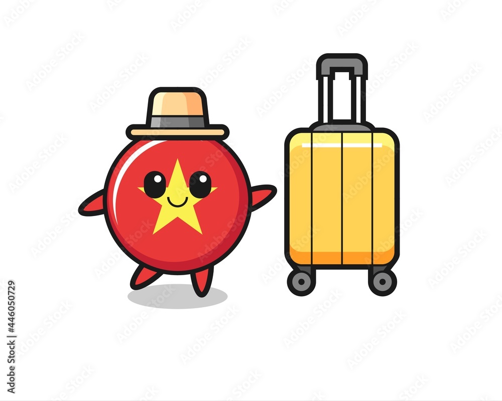 vietnam flag badge cartoon illustration with luggage on vacation vietnam flag badge cartoon illustration with luggage on vacation