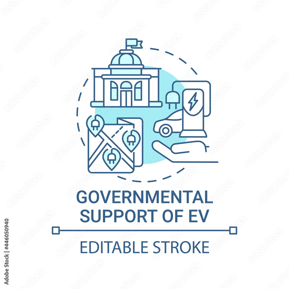 Eco cars governmental support concept icon. EV buying promotion abstract idea thin line illustration. Qualitative assessment. Vector isolated outline color drawing. Editable stroke