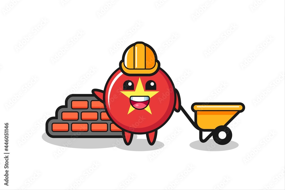 Cartoon character of vietnam flag badge as a builder Cartoon character of vietnam flag badge as a builder