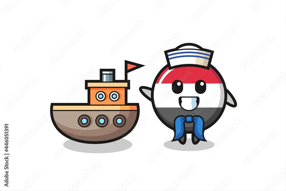 Character mascot of yemen flag badge as a sailor man