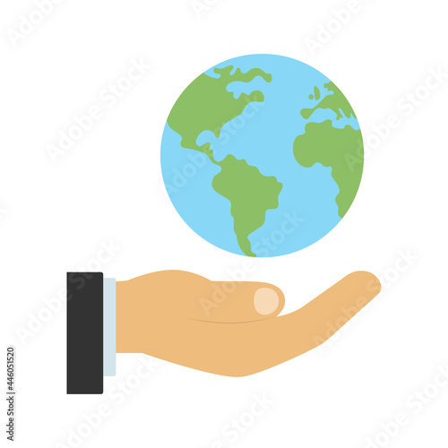 The hand holds the earth. Illustration on a white background.