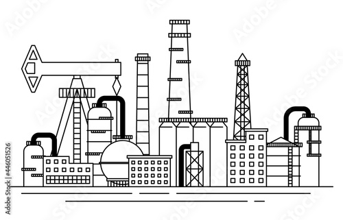Petrochemical Industry Concept Contour Linear Style. Vector