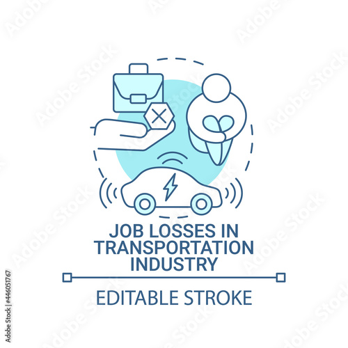 Job losses in transportation industry concept icon. EV introduction effects abstract idea thin line illustration. Green car bad consequences. Vector isolated outline color drawing. Editable stroke