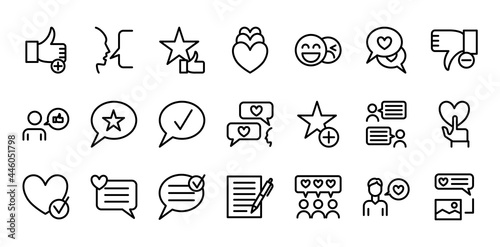 Testimonials Sign Black Thin Line Icon Set. Vector