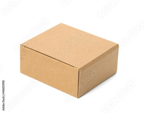 square box made of brown corrugated cardboard isolated on white background © nndanko