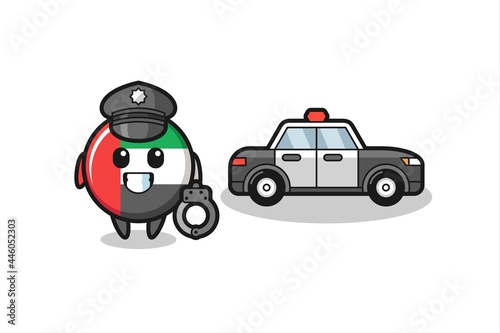 Cartoon mascot of uae flag badge as a police