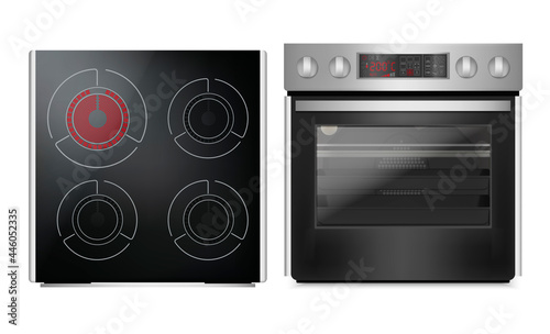 Fotografija Realistic Detailed 3d Induction Cooking Panel with Oven Set