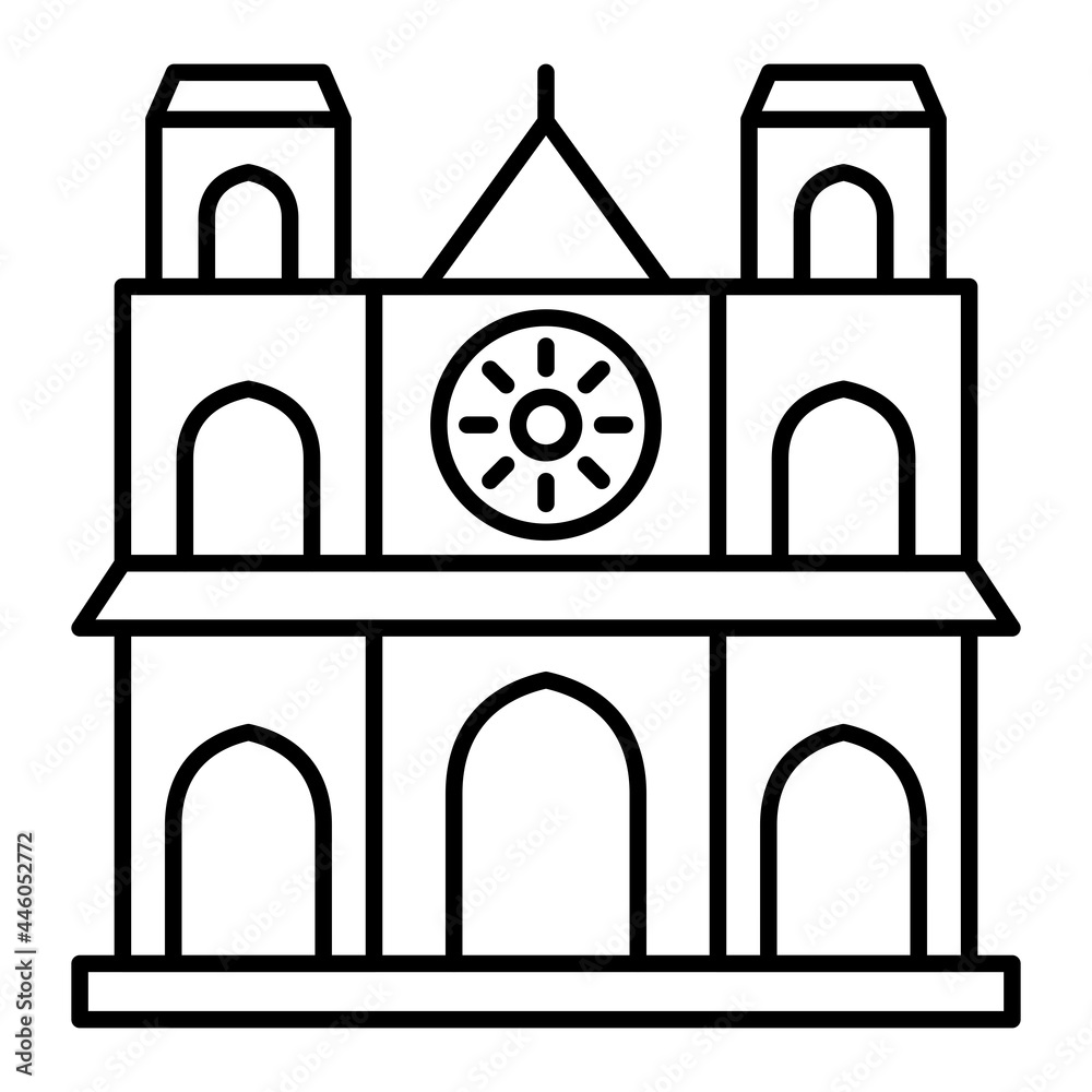 Vector Notre Dame Outline Icon Design Vector Notre Dame Outline Icon Design
