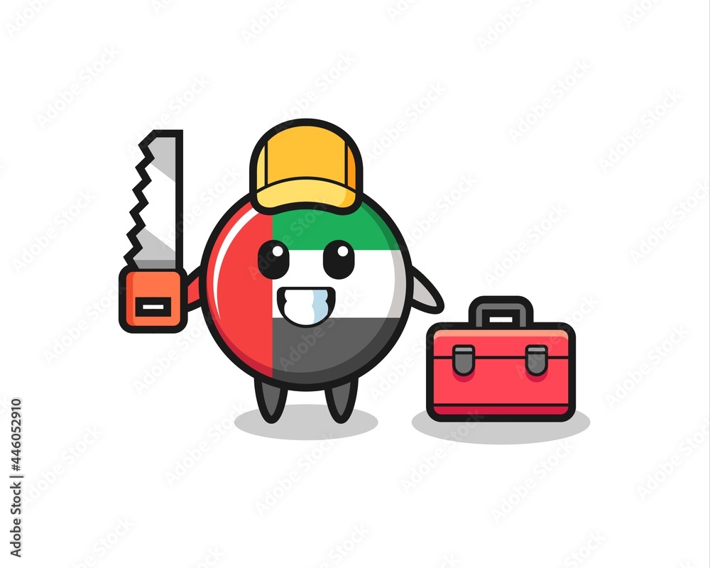 Illustration of uae flag badge character as a woodworker