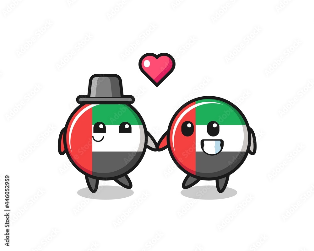 uae flag badge cartoon character couple with fall in love gesture uae flag badge cartoon character couple with fall in love gesture