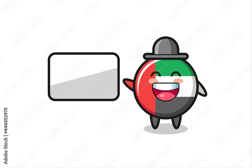 uae flag badge cartoon illustration doing a presentation