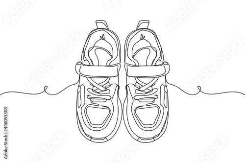 Continuous one line of beautiful sneaker shoes in silhouette on a white background. Linear stylized.Minimalist.