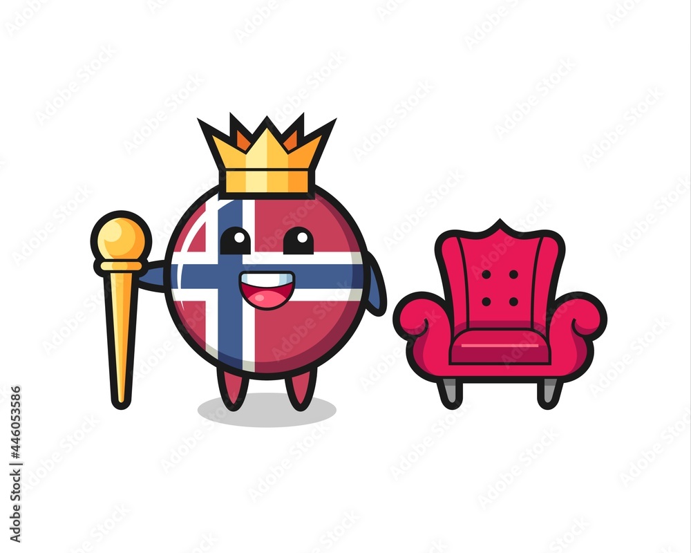Fototapeta premium Mascot cartoon of norway flag badge as a king