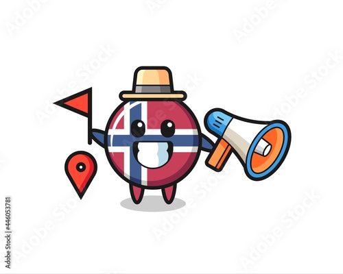 Character cartoon of norway flag badge as a tour guide