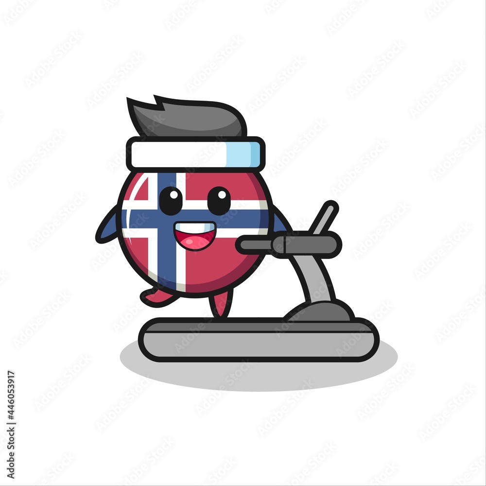 norway flag badge cartoon character walking on the treadmill norway flag badge cartoon character walking on the treadmill