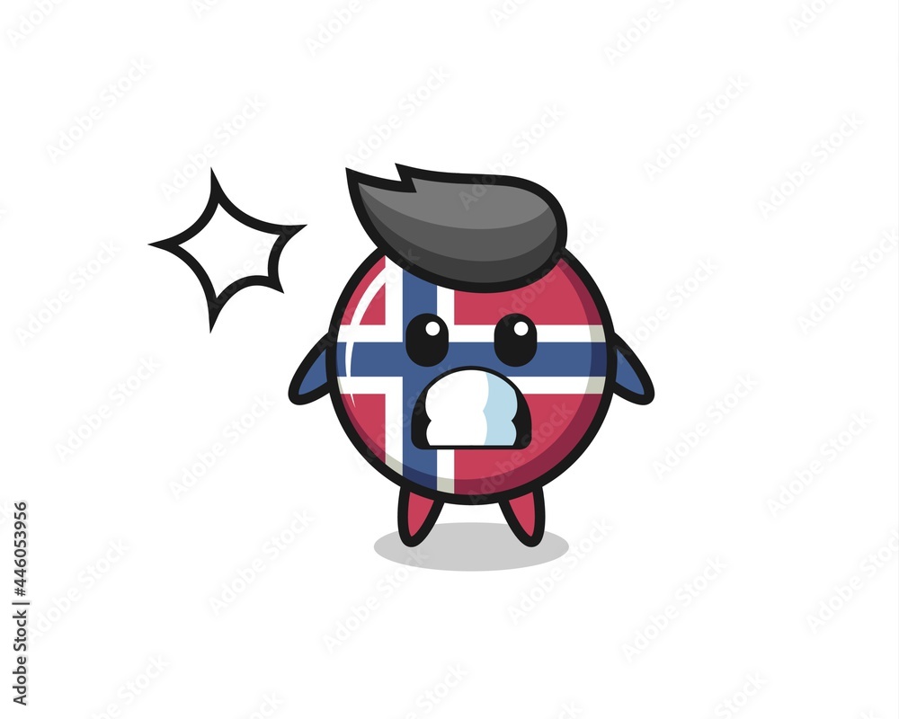norway flag badge character cartoon with shocked gesture norway flag badge character cartoon with shocked gesture