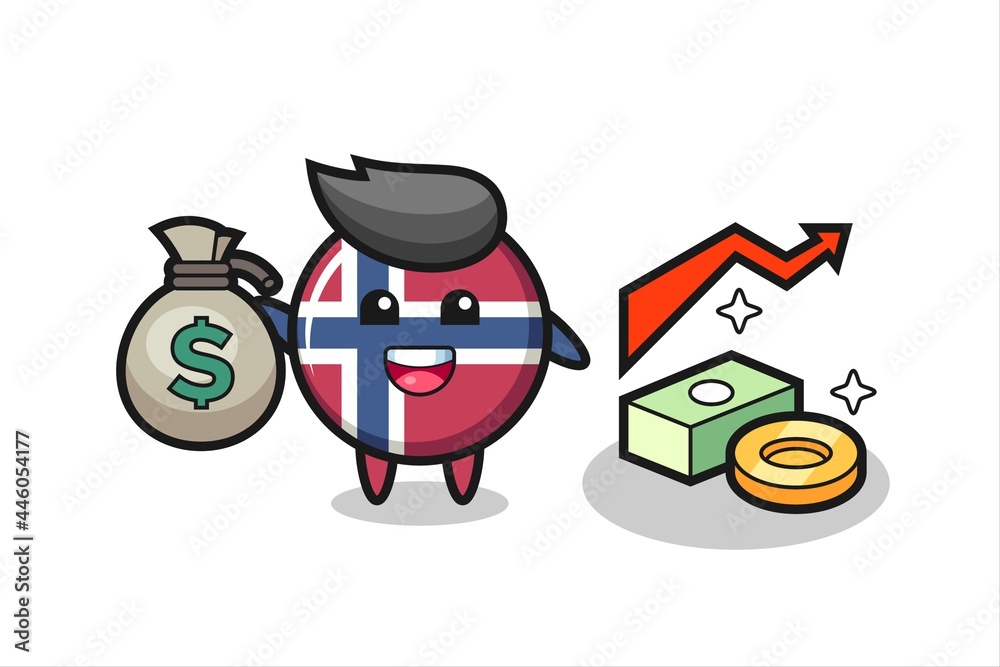 norway flag badge illustration cartoon holding money sack norway flag badge illustration cartoon holding money sack