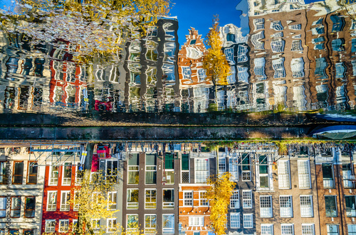 Colorful houses along the canal in Amsterdam, the Netherlands