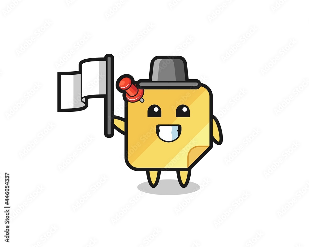 Cartoon character of sticky note holding a flag Cartoon character of sticky note holding a flag