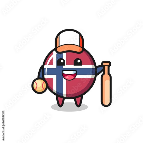 Cartoon character of norway flag badge as a baseball player