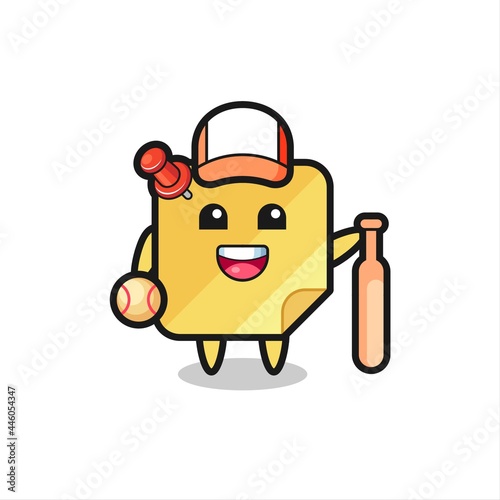 Cartoon character of sticky note as a baseball player © heriyusuf