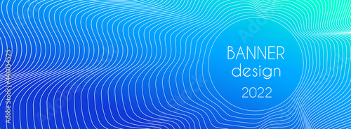 Blue gradient vector long banner. Abstract minimal background with dynamic wavy lines and place for text. Facebook cover design
