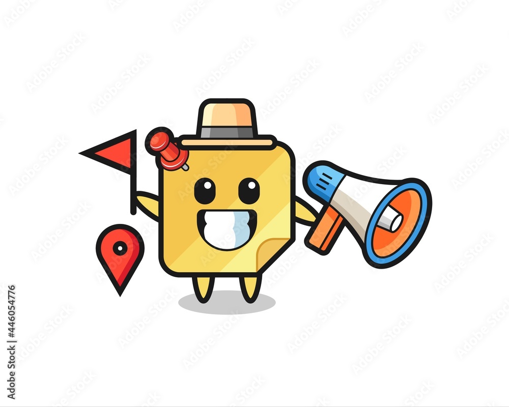 Character cartoon of sticky note as a tour guide Character cartoon of sticky note as a tour guide