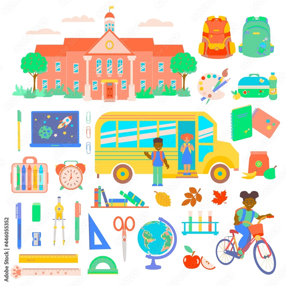 Naklejka premium School and education icons, symbols, objects set. Vector illustration