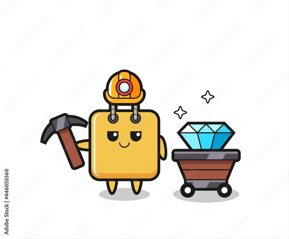 Character Illustration of shopping bag as a miner