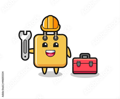 Mascot cartoon of shopping bag as a mechanic