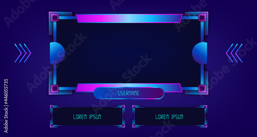 Frame facecam live stream game gaming play video template with glow tech frame trendy display panel