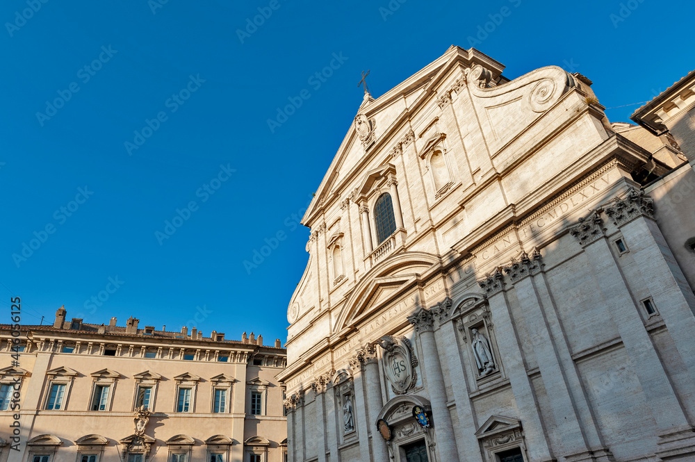 Obraz premium Front facade of Church of the Gesu or Church of the Most Holy Name of Jesus in Argentina, Roman Catholic Church built in baroque architecture style located in Rome, Italy