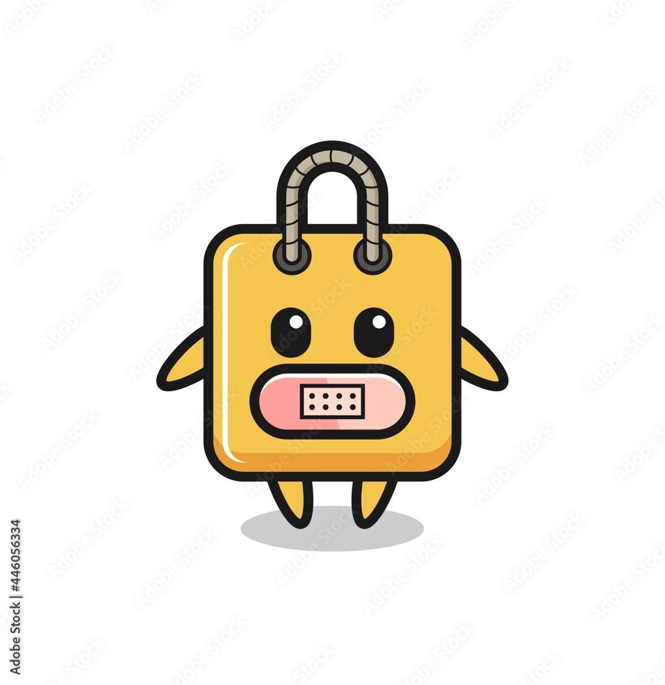 Cartoon Illustration of shopping bag with tape on mouth Cartoon Illustration of shopping bag with tape on mouth