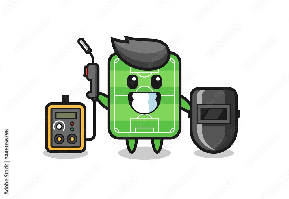 Naklejka premium Character mascot of football field as a welder