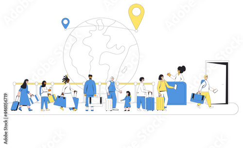 International migration. Immigrants queue.