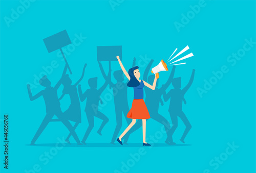Businesswoman leads a group of people against protest of rights