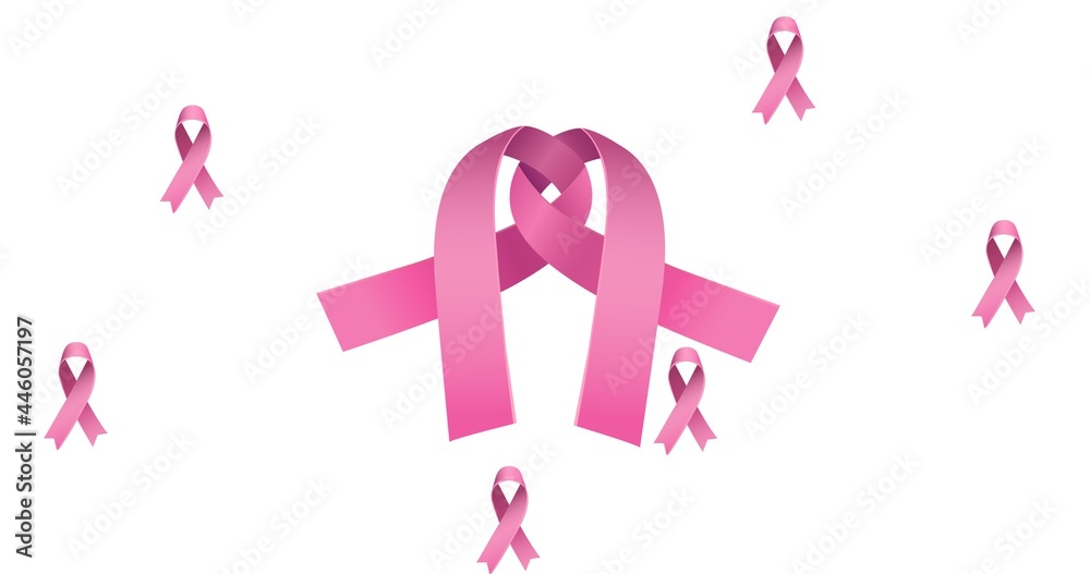 Composition of pink breast cancer ribbons on white background Composition of pink breast cancer ribbons on white background