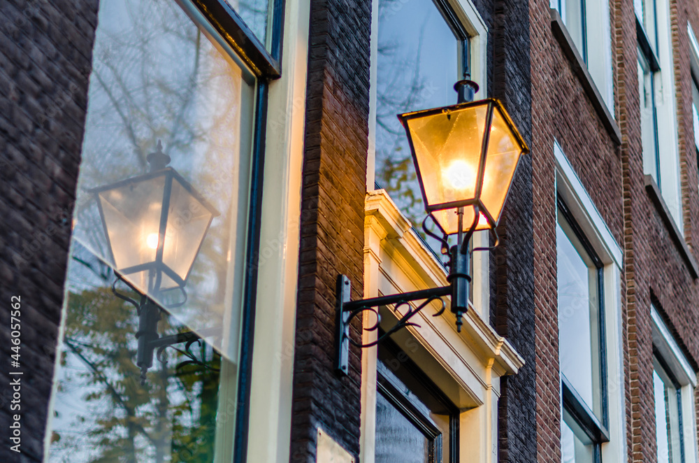 Architectural detail, street lamp in Amsterdam, the Netherlands