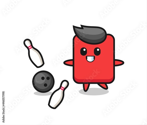 Fototapeta Naklejka Na Ścianę i Meble -  Character cartoon of red card is playing bowling
