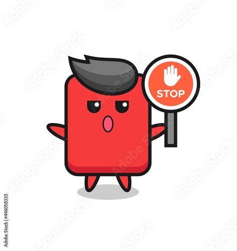 Fototapeta Naklejka Na Ścianę i Meble -  red card character illustration holding a stop sign