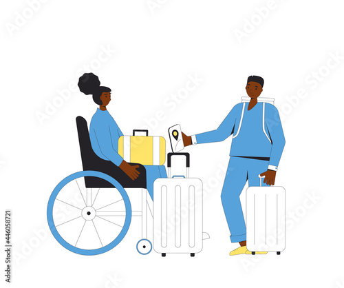 Tourists characters with bags. People isolated with luggage. Young couple standing together.